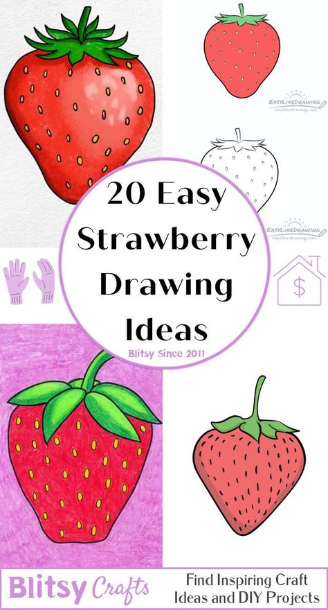 20 Easy Strawberry Drawing Ideas - How to Draw a Strawberry Easy Strawberry Drawing, Drawing Strawberries, Draw A Strawberry, Draw Strawberry, Some Easy Drawings, Hibiscus Drawing, Lantern Drawing, Dandelion Drawing, Sketch Outline