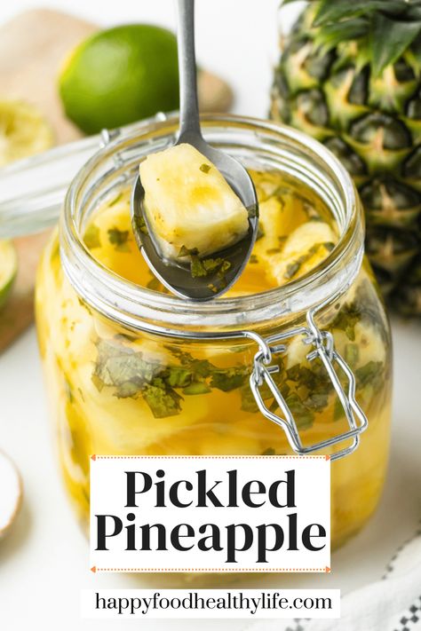 Pickled Pineapple Recipe, Pickled Pineapple, Pickled Jalapeño, Ripe Pineapple, Pineapple Recipes, Sweet Heat, Canned Pineapple, Happy Food, Pickling Cucumbers