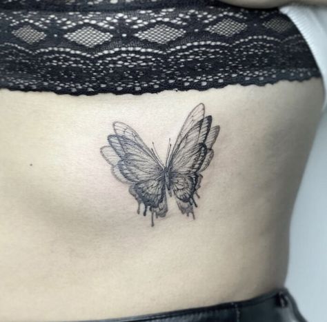 Blurry Butterfly Tattoo, Blurry Butterfly, Glitch Tattoo, Moving On Tattoos, Optical Illusion Tattoos, Illusion Tattoos, Hip Thigh Tattoos, Optical Illusion Tattoo, Beginner Tattoos