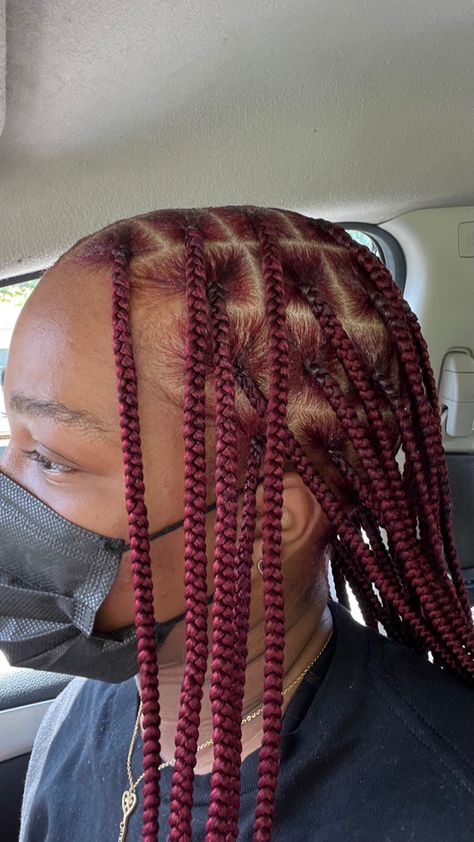 Burgundy Hair Box Braids, Braids For Red Hair, Red Knotless Box Braids Medium, Magenta Knotless Braids, Burgundy Hairstyles Black Women, Dark Red Hair Braids, Burgundy Hair Black Women Braids, Dark Red Box Braids, Dark Red Knotless Braids