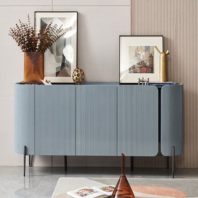 Introducing our Spacious Metal-Leg Sideboard, the ultimate dining room organizer. With its broad countertop, this sideboard makes placing and accessing items a breeze. The metal legs ensure strong support, perfect for housing dining essentials. Say goodbye to clutter with its multiple storage functions, neatly organizing cutlery, tea sets, beverages, drinkware Color: Sky Blue | Hokku Designs Sarves 70.87" Sideboard 27.95 H x 70.87 W x 17.32 D in blueWood / Metal in Sky Blue | 27.95" H X 70.87" W Colorful Sideboard, Sideboard In Living Room, Dining Essentials, Room Organizer, Blue Sideboards, Console Furniture, Storage Console, Console Storage, Kitchen Sideboard