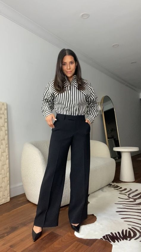 Cotton-Blend Striped Boyfriend … curated on LTK Black Slacks Outfit, Office Wear Women Work Outfits, Slacks Outfit, Outfit Tutorial, Minimalist Wardrobe Capsule, Pant Outfits, Rapunzel Disney, Fashion Work Outfit, Corporate Baddie