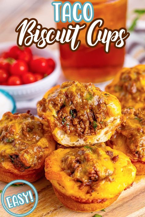 Taco Biscuit Cups - The Country Cook Sloppy Joes Biscuits, Beef Taco Seasoning, Ground Beef Taco Seasoning, Taco Side Dishes, Biscuit Cups, Ground Beef Recipes Mexican, Pizza Cups, Ground Beef Taco, Mini Chicken Pot Pies