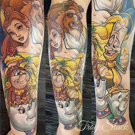 The Beast Tattoo, Beast Tattoo, Disney Sleeve Tattoos, Beauty And The Beast Tattoo, Disney Sleeve, Theme Tattoo, Disney Tattoo, Disney Tattoos, Beauty Tattoos