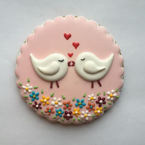 Love Birds with Flowers Cookie Birds With Flowers, Bird In A Cage, Anniversary Cookies, Bird Cookies, Love Birds Wedding, Love Bird, Flower Cookies, Valentine Cookies, Wedding Cookies