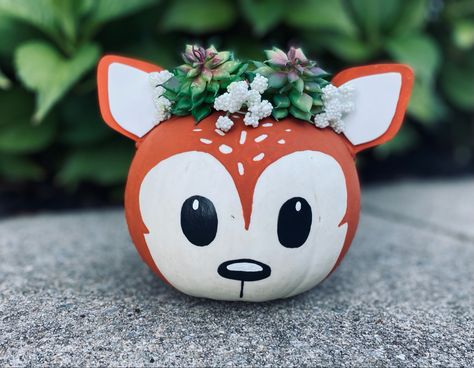 Woodland Animal Pumpkins, Painted Fox Pumpkin, Deer Painted Pumpkin, Deer Pumpkin Decorating, Farm Animal Painted Pumpkins, Painted Animal Pumpkins, Pumpkin Painting Animals, Deer Pumpkin Painting, Fox Pumpkin Painted