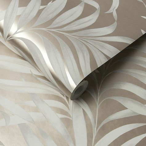 Silver Leaf Wallpaper, Persiana Sheer Elegance, Palm Leaf Wallpaper, Antique Wallpaper, Neutral Wallpaper, Graham & Brown, Brown Wallpaper, Wallpaper Direct, Painted Leaves