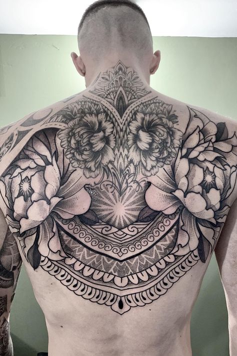 Mandela Back Tattoo, Whole Back Tattoos Men, Geometric Goat Tattoo, Extraordinary Tattoos, Mandala Back Tattoo, Geometric Tattoo Back, Coolest Tattoo, Inspire Tattoo, Mandela Tattoo