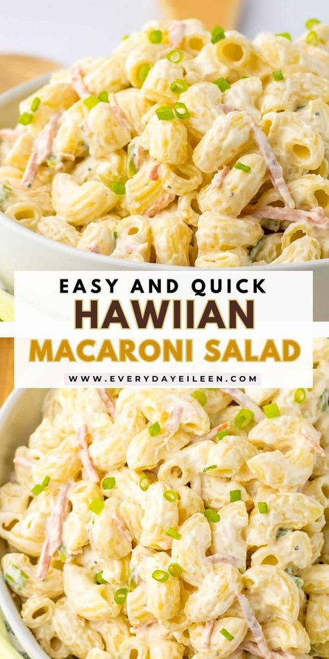 Enjoy our quick and easy Hawaiian Macaroni Salad. It id made with simple ingredients and just a few minutes for the most delicious homemade macaroni salad. A perfect side dish for any meal, pot luck, family gathering. A great recipe for the family for a make ahead pasta salad side dish. Hawaiian Pasta Salad Macaroni, Easy Hawaiian Potluck Dishes, Easy Hawaiian Macaroni Salad, Hawaiian Pasta Salad Recipes, Simple Macaroni Salad Recipe, Potluck Bbq Side Dishes, Macaroni Pasta Salad Recipes, Quick Pasta Salad Recipes, L&l Macaroni Salad Recipe