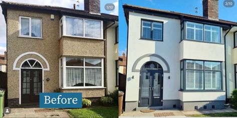 Pebble Dash Makeover, Detached House Exterior, Semi Detached House Exterior, Pebble Dash, Building Hacks, Residential Building Design, White Pebbles, Semi Detached House, Exterior House