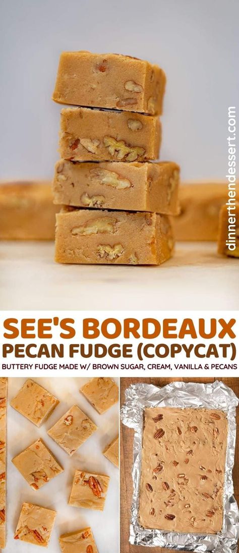 See’s Candy Copycat Recipes, Pecan Praline Fudge Recipe, Penuche Fudge Recipe, Sees Fudge Recipe, Vanilla Fudge Recipe, Sees Candy, Vanilla Fudge Recipes, Penuche Fudge, Gourmet Fudge