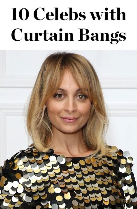 Curtain bangs are a huge hairstyle trend right now - click through for celebrity inspiration from Nicole Richie, Hailey Baldwin, Halle Berry and more! Curtain Bangs Celebrities, Celebrities With Curtain Bangs, Halle Berry Bangs, Curtain Fringe Long Hair, Wispy Curtain Fringe Long Hair, Fringe Long Hair, Holly Willoughby Hair, Wispy Curtain Fringe, Celebrity Updos