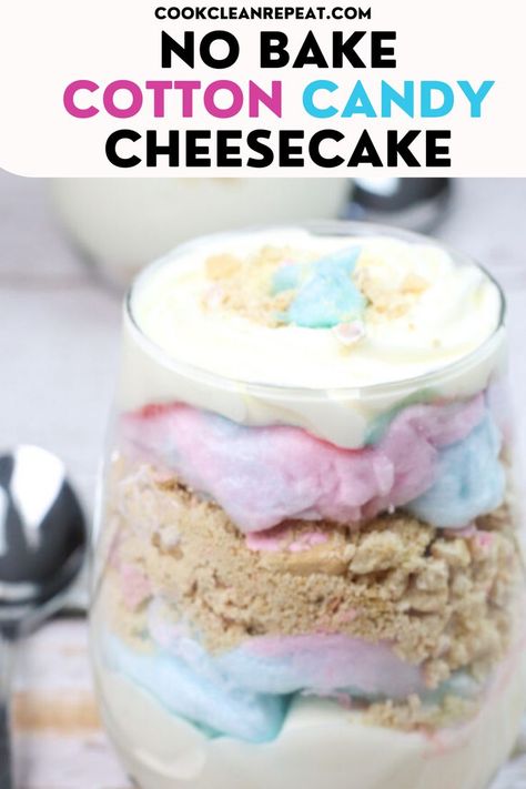 cotton candy cheesecake in a glass jar Cotton Candy Recipes, Cotton Candy Cheesecake, Candy Cheesecake, Frosted Animal Cookies, Cotton Candy Recipe, Make Cheesecake, Cotton Candy Cakes, Cheesecake In A Jar, Cotton Candy Flavoring