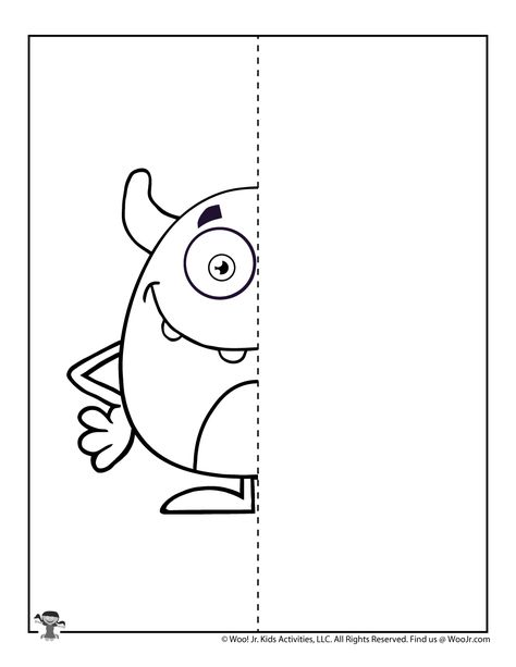 Monster Mirror Drawing Worksheets | Woo! Jr. Kids Activities Shapes Drawing Art, Finish The Picture Drawing, Drawing Worksheets For Kids, Finish The Drawing Worksheets, Monster Mirror, Drawing Activities For Kids, Draw A Monster, Monster Printable, Finish The Drawing