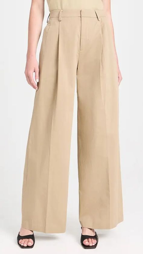 FRAME | Shopbop Pleated Wide Leg Pants, Khaki Pants Women, Garment Care Labels, Womens Khakis, American Brand, Japanese Cotton, Modern Wardrobe, Pleated Pants, Maxi Dress Blue