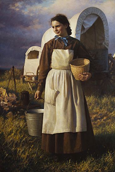 Girl on Oregon Trail by Benjamin Wu The Oregon Trail, Western Paintings, Oregon Trail, Cowboy Art, Poses References, Mountain Man, American West, Western Art, Old West