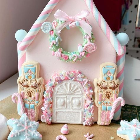 Faux Gingerbread House, Pastel Gingerbread House, Retro Edit, Faux Gingerbread, Diy Seasonal Decor, Pastel Christmas Decor, Edit On Instagram, Gingerbread House Parties, Gingerbread House Designs