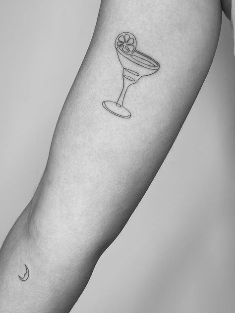 Matching Margarita Tattoo, Small Alcohol Tattoo, Taco And Margarita Tattoo, Margarita Drink Tattoo Design, Margarita Tattoo Drinks Small, Tiny Margarita Glass Tattoo, Fine Line Margarita Glass Tattoo, Tiny Margarita Tattoo, Margarita Glass Tattoo Small