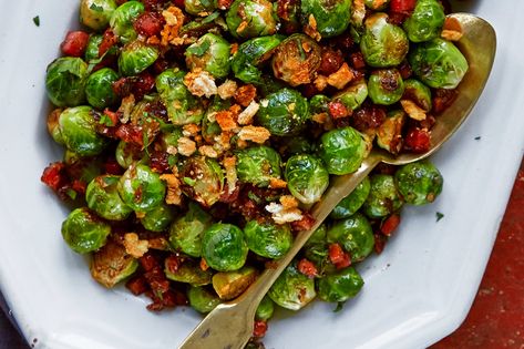 Brussels Sprouts With Pancetta Recipe Brussels Sprouts With Pancetta, Pancetta Recipes, Vegetarian Sausages, Fresh Bread Crumbs, Soy Recipes, Brussel Sprout Salad, Nyt Cooking, Roasted Brussel Sprouts, Brussels Sprouts