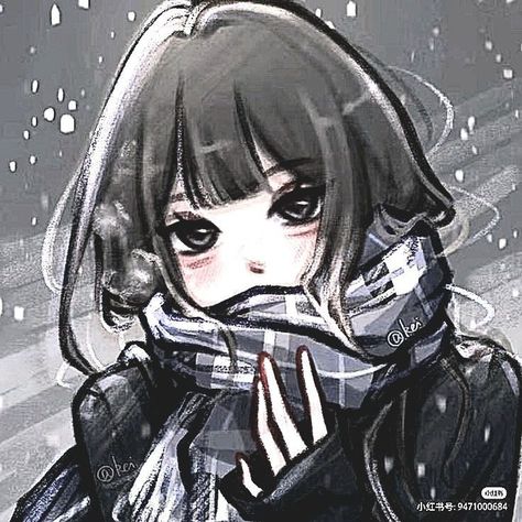 Art Pfps Girl, Girl With Black Hair Drawing, Pfp Drawing Ideas, Anime Winter Pfp, Winter Girl Drawing, Winter Pfp Anime, Girl Drawing Pfp, Aesthetic Pfp Art, Cool Girl Pfp