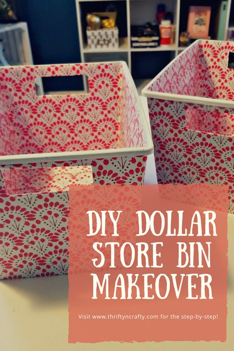 Easy DIY dollar store bin makeover Diy Storage Containers Upcycle, Covering Plastic Storage Bins, Plastic Bin Makeover, Decorate Plastic Bins, Cookie Room, Dollar Store Storage, Storage Bins Diy, Dollar Tree Storage Bins, Diy Storage Containers