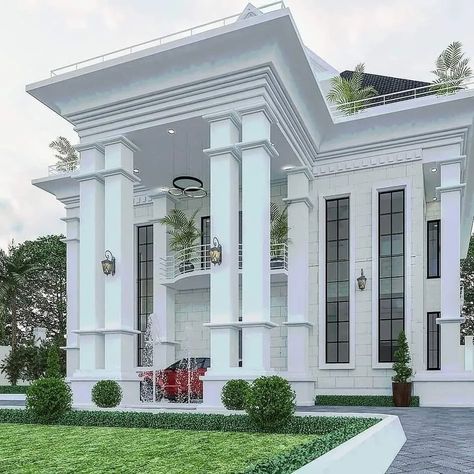 Mansion design in Nigeria Nigeria Mansion, Nigerian House Design, Entrance Driveway, Small Mansion, Bedroom Mansion, Mansion Interior Design, Pintu Interior, Building Design Plan, House Window Design