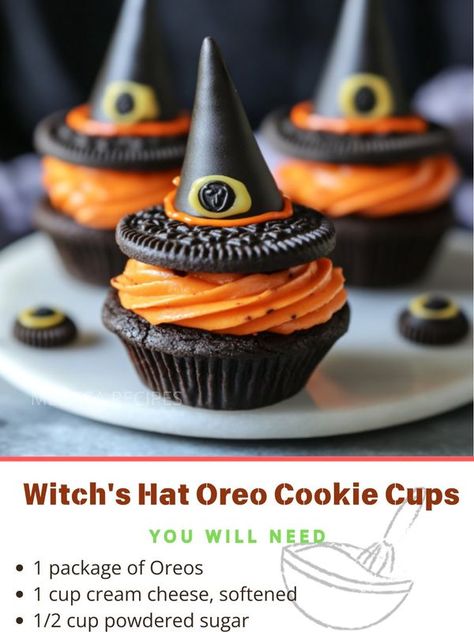 Oreo Filling, Whimsical Halloween, Oreo Cookie, Cookie Cups, Cupcake Ideas, Halloween Treat, Oreo Cookies, Witch Hat, Halloween Treats