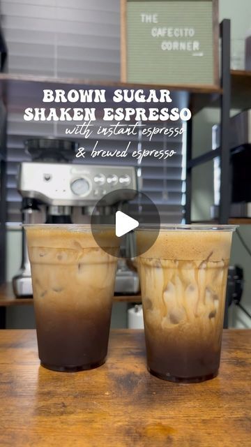 The Cafecito Corner ☕️ on Instagram: "You could never go wrong with a brown sugar shaken espresso: you can use a fancy machine or some instant espresso! In my opinion they taste quite delicious either way and it does the TRICK every time 🩷 • • ✨Ingredients & Instructions:✨ * Brew your espresso(3 shots): Nespresso, Breville, Kwister whatever you use! : I used @myritualbrew beans, get your own! Use code: CAFECITOCORNER15 for 15% off! ✨OR ✨ * Make instant espresso: 3 tsp of instant espresso & 6 TBS of cold or room temperature water * Add in 2 1/2tbs of brown sugar  * Add in a dash of cinnamon (optional) * Add in ICE * SHAKEEEEE * Swap into new cup & top off w/ milk and dash of cinnamon  • • Follow me on TikTok and Instagram: @ thecafecitocorner Ask me to re-make your favorite recipe’s Link i Barista Drink Ideas, Breville Espresso Machine Recipes, Instant Espresso Drinks, Brown Sugar Shaken Espresso Recipe, Brown Sugar Espresso, How To Make Brown Sugar Shaken Espresso, Homemade Brown Sugar Shaken Espresso, Brown Sugar Espresso Drink, Iced Brown Sugar Shaken Espresso