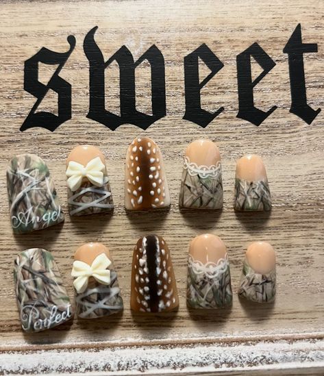 mice | woodland deer nail custom 🎀🦌 *sold* products: @beetlesgelpolish color polish and matte top coat @modelones top coat @morphebrushes… | Instagram Bambi Fall Nails, Camo Nails Short, Fawn Print Nails, Deer Print Nails, Deer Nails Designs, Camp Flog Gnaw Nails, Deer Antler Nails, Doe Nails, Deer Nail Designs