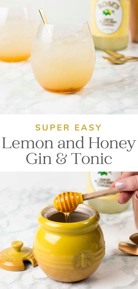 Gin And Honey Cocktail, Gin And Tonic Recipe Cocktails, Lemon Gin Cocktail, Gin Lemon Cocktail, Tonic Mocktail, Honey And Lemon Drink, Gin Tonic Recipe, Easy Gin Cocktails, Honey Cocktail