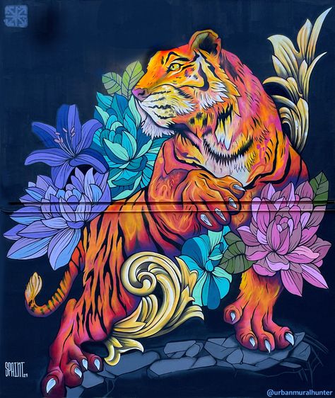 Tiger Wall Painting, Tiger Mural, Lion Mural, Modern Surrealism, Tiger Wall Art, Fantasy Concept, Photo Site, Arts District, Fantasy Concept Art