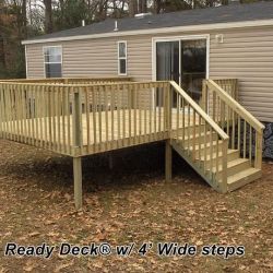 Ready Deck Gallery | Ready Decks Double Wide Porch Ideas, Porch For Camper, Wood Deck Plans, Mobile Home Porches, Mobile Home Deck, Manufactured Home Porch, House With Land, Mobile Home Exteriors, Mobile Home Renovations