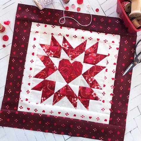 Fort Worth Fabric Studio: Love Throughout the Year Mystery Quilt {Week 3} Heart In A Star Quilt Block, Valentine Quilts Wall Hangings, Patches On Jeans, Small Quilt Projects, Heart Quilts, Heart Quilt Pattern, Mini Quilt Patterns, Sewing Machine Needle, Quilting Designs Patterns