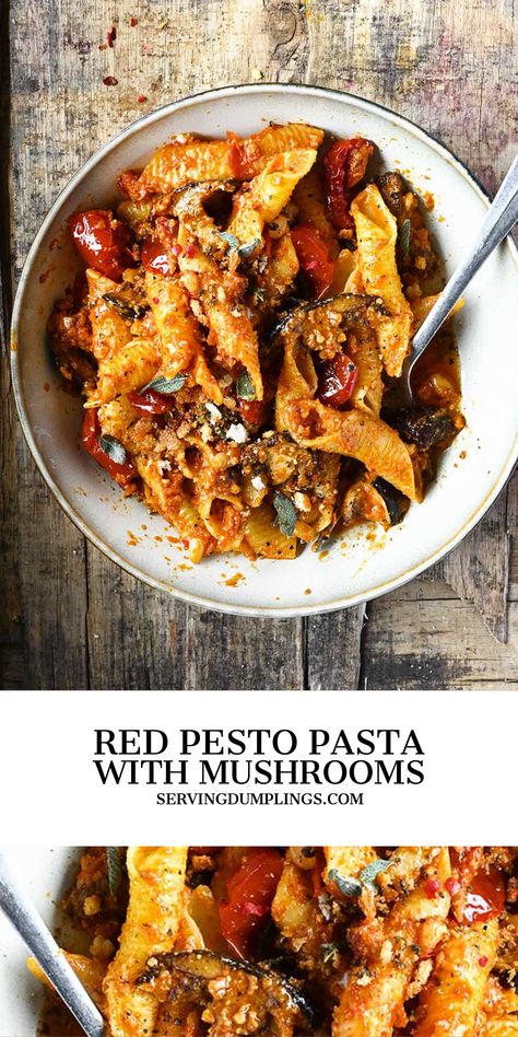 Red Pesto Dinner Ideas, Red Sauce Pasta With Mushrooms, Veggie Pasta With Red Sauce, Best Pasta Dish, Red Pesto Recipe Dinners, Red Pesto Pasta Recipes, Red Pasta Recipes, Pesto Mushroom Pasta, Red Pesto Recipe