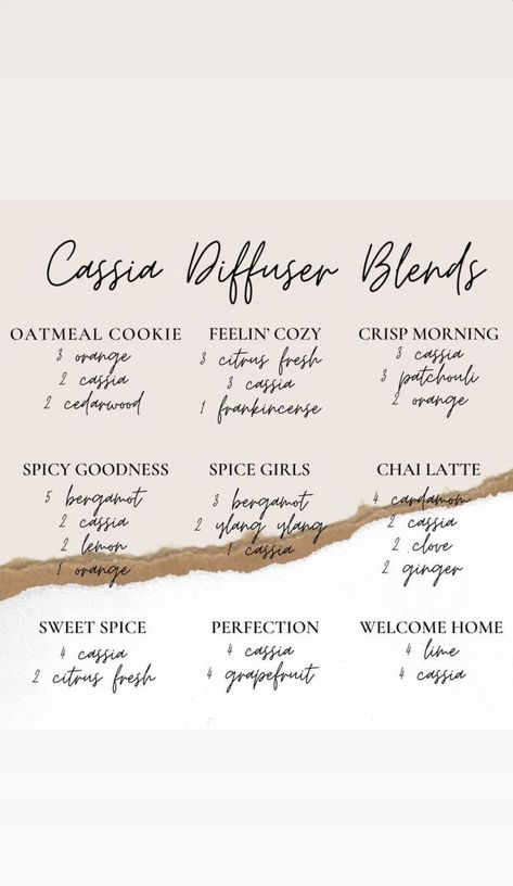 Cassia Diffuser Blends, Young Living Recipes, Chai Latte, Diy Essential Oils, Spice Girls, Ylang Ylang, Diffuser Blends, Oatmeal Cookies, Young Living