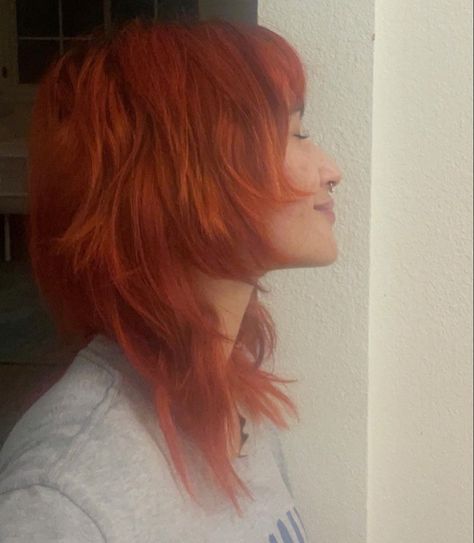 Orange Shag Hair, Chuuya Haircut, Shaggy Red Hair, Reddish Orange Hair, Hair Styles For Thinner Hair, Red Dip Dye Hair, Dip Dye Hair, Hair Inspiration Long, Bright Red Hair