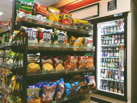 Convenience Store Aesthetic, Display Wall Design, Aesthetic Grocery, Store Aesthetic, Supreme Pizza, American Holiday, Shop Aesthetic, Late Night Snacks, Small Space Kitchen