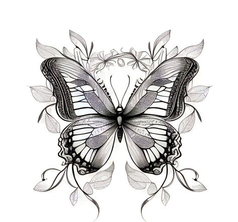 Butterfly Tattoo Sketch, Tattoo Sketch, Tattoo Sketches, Butterfly Tattoo, Vines, Sketch, Tattoos