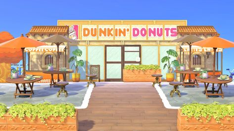 chloe 🌼 on Twitter: "ahhh, I’m just so happy to finally share my Dunkin’ build bc I was really excited about it x #acnh #ACNHDesigns… " Acnh Simple, Acnh Motifs, Island Layout, Ac Codes, Ac Ideas, Acnh Inspiration, Motif Acnl, Acnh Clothes, Animal Crossing 3ds