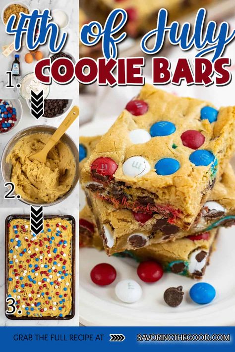 M M Cookie Bars, Chocolate Covered Bananas Frozen, Yummy Bars, Blue Recipes, Patriotic Cookies, Cookie Bars Easy, July Recipes, M M Cookies, Easy Treat