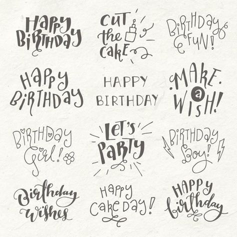 Happy Birthday Clip Art Set // 20+ ClipArt Designs // Calligraphy Hand Lettering // Photoshop PSD Ve Cute Happy Birthday Messages, Happy Birthday Clipart, Happy Birthday Hand Lettering, Happy Birthday Doodles, Birthday Clip Art, Happy Birthday Calligraphy, Happy Birthday Writing, Happy Birthday Font, Happy Birthday Clip Art