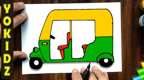 How to draw auto rickshaw easy Auto Rickshaw Drawing, Rickshaw Drawing, Land Transport, Auto Rickshaw, Means Of Transport, Transportation Crafts, Easy Loans, Gold Art Painting, Quirky Art