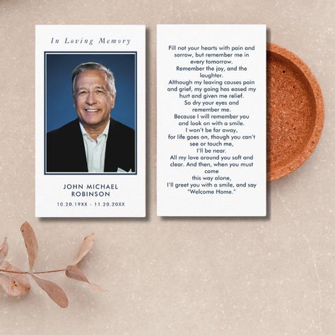 Simple Photo Funeral Memorial Sympathy Prayer Card Sympathy Prayers, I Will Remember You, Memorial Cards, Simple Photo, Prayer Cards, Life Goes On, Tri Fold, Sympathy Cards, In Loving Memory