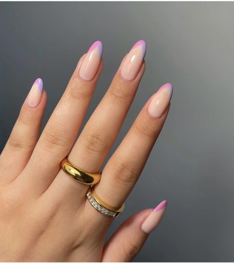 Purple V Tip Nails, Minimal French Tip, Almond Acrylic Nails Designs, Cotton Candy Nails, Pastel Nails Designs, Purple Nail Designs, Popular Nail Designs, Purple Nail, Almond Acrylic Nails