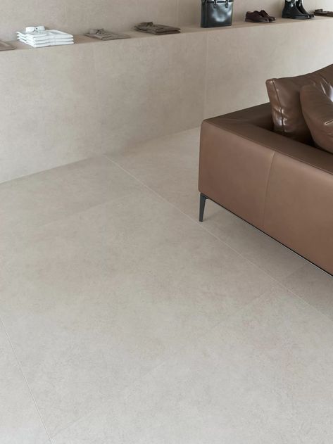 Casa Cemento Tile in Porcelain Slab Tiles size 260 x 120 and above at Concept Tiles Living Room Ceramic Floor, Greige Flooring, House Tiles Flooring Ideas, Interior Tiles Floor, Contemporary Tile Floor, Louver Door, Contemporary Interior Design Living Room, Flooring Ceramic, Bedroom Floor Tiles