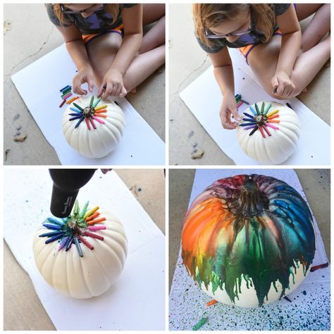 Crayon Pumpkin - Fall Colors | The Queen In Between Pumpkin Crayon, Colored Pumpkins, Cool Diy Crafts, Diy Crafts To Do At Home, Crafts To Do At Home, Pumpkin Projects, Crafts For The Home, Easy Craft Ideas, Diy Crafts To Do