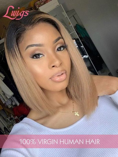 Two Tone Color #1b/30 Short Bob Style Middle Parting 100% Brazilian Virgin Human Hair 13X6 Lace Front Wigs [LWigs66] Bob Quick Weave Hairstyles Middle Part, Purple Blonde Hair, Icy Hair, Ghana Braids, Black Bob, Weave Styles, Bob Lace Front Wigs, Short Straight Hair, Hair Affair