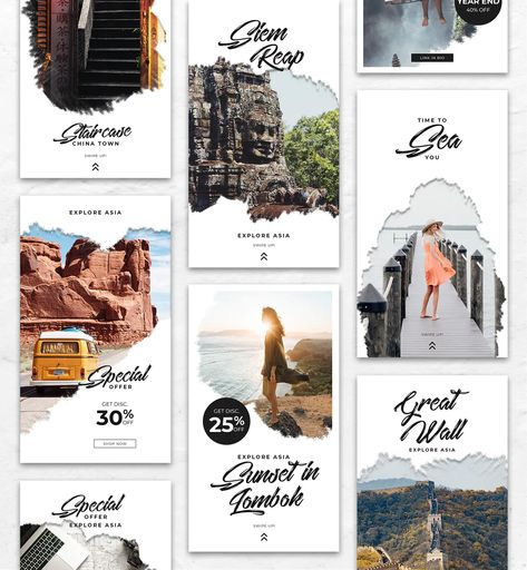 Travel Instagram Post Design, Travel Agency Instagram Feed, Travel Template Instagram, Instagram Story Layouts, Travel Social Media Design, Instagram Story Template Background, Travel Graphic Design, Travel Graphics, Travel Advertising Design