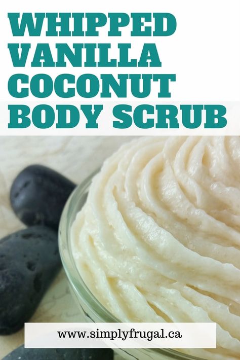 Homemade Whipped Vanilla Coconut Body Scrub. This will have your skin silky smooth and smelling delicious in no time! #sugarscrub #bodyscrub #diyscrub #coconutoil Spa Crafts, Coconut Body Scrub, Scrub Homemade, Coconut Body Scrubs, Diy Sugar Scrub Recipe, Body Scrub Recipe, Sugar Scrub Homemade, Body Butters Recipe, Homemade Scrub