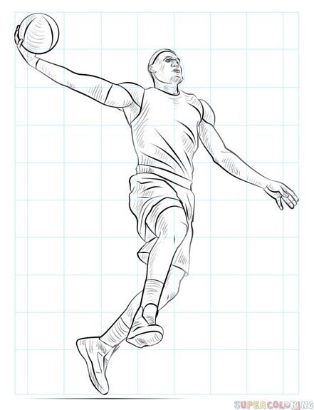 How to draw a basketball player dunking | Step by step Drawing tutorials Draw A Basketball, Basketball Drawings, Sports Drawings, Human Figure Sketches, Sport Portraits, Ball Drawing, Basket Sport, Drawing Tutorials For Kids, Human Figure Drawing